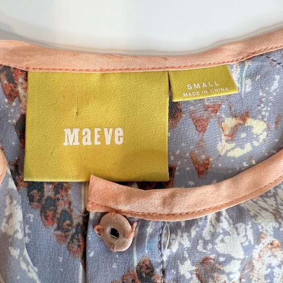 Anthropologie Maeve Silk Blouse Long Sleeve Snap Front Grey & Peach - S - Picture 4 of 7